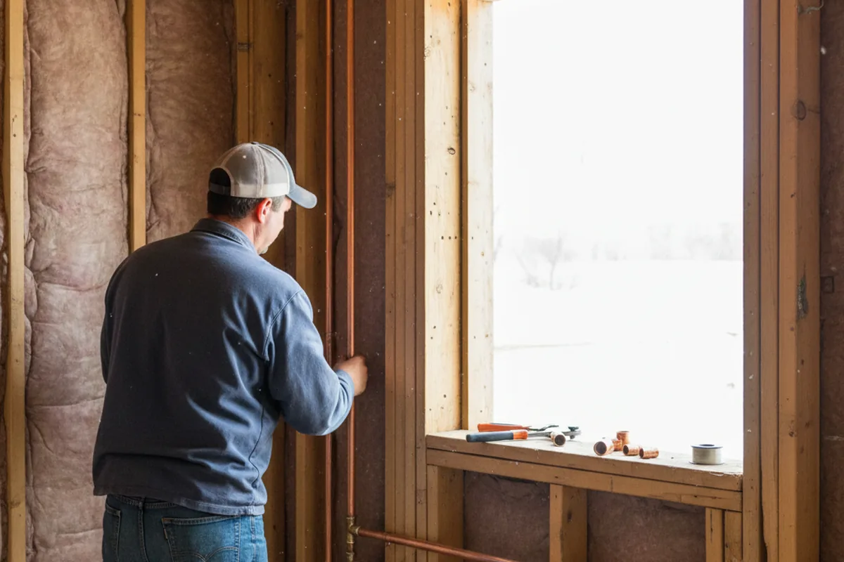 Licensed plumber running new copper supply lines in a Saukville home