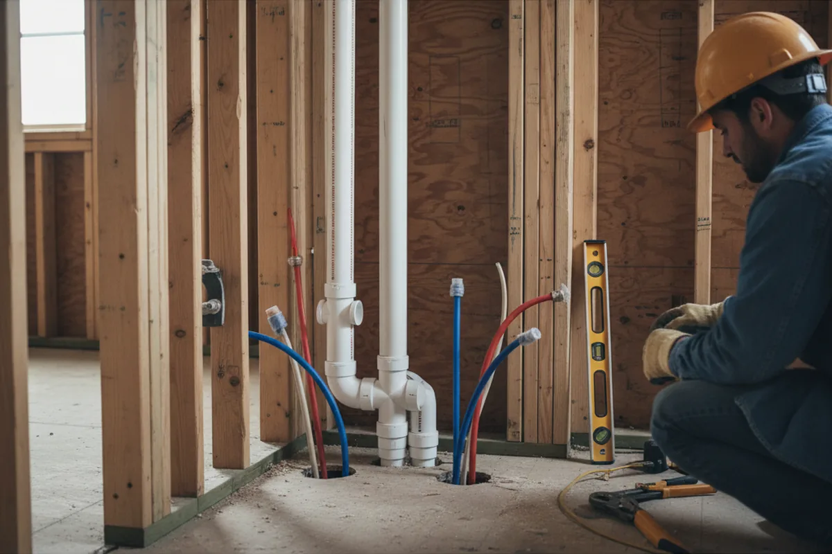 Drain and supply rough-in during Drain Cleaning in Saukville